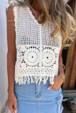 Sexy Solid Color Tassel V Neck Tops