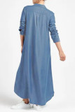 Casual Solid Color Buttons Patchwork Shirt Collar A Line Dresses