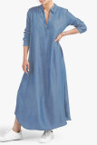 Casual Solid Color Buttons Patchwork Shirt Collar A Line Dresses