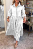 Casual Solid Color Pocket Flounce Turndown Collar A Line Dresses