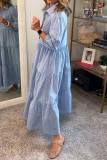Casual Solid Color Pocket Flounce Turndown Collar A Line Dresses