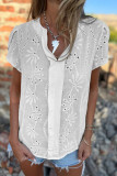 Daily Solid Color Embroidered V Neck Tops