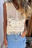 Sexy Solid Color Tassel V Neck Tops