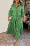 Casual Solid Color Pocket Flounce Turndown Collar A Line Dresses