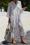 Sexy Solid Color Lace Hollow Out V Neck Lace Dress Dresses