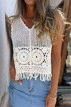 Sexy Solid Color Tassel V Neck Tops