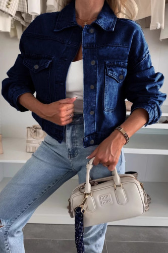 Casual Solid Color Distressed Buttons Turndown Collar Long Sleeve Denim Jacket