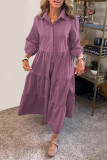 Casual Solid Color Pocket Flounce Turndown Collar A Line Dresses