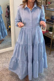 Casual Solid Color Pocket Flounce Turndown Collar A Line Dresses
