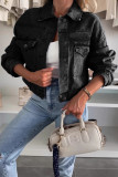Casual Solid Color Distressed Buttons Turndown Collar Long Sleeve Denim Jacket