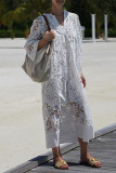 Sexy Solid Color Lace Hollow Out V Neck Lace Dress Dresses