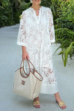 Sexy Solid Color Lace Hollow Out V Neck Lace Dress Dresses