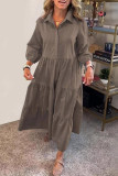Casual Solid Color Pocket Flounce Turndown Collar A Line Dresses