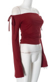 Sexy Solid Color Draw String Off Shoulder Tops