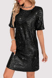 Casual Solid Color Sequins O Neck A Line Dresses