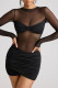 Sexy Solid Color Mesh O Neck Wrapped Skirt Dresses