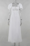 Sexy Solid Color Pocket Lace Up U Neck Long Dresses