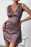 Sexy Solid Color Patchwork Backless V Neck Sleeveless Dresses