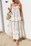 Sexy Solid Color Ruffle Flounce U Neck Sling Dresses