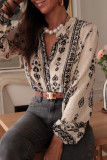 Celebrities Geometric Print Buttons Lotus Leaf Collar Tops