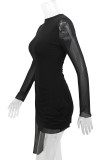 Sexy Solid Color Hollow Out Mesh O Neck Wrapped Skirt Dresses