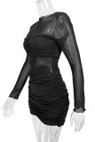 Sexy Solid Color Mesh O Neck Wrapped Skirt Dresses