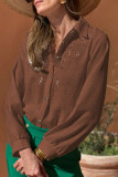 Casual Solid Color Hollow Out Turndown Collar Tops