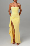 Sexy Solid Color Slit Flounce Strapless Evening Dresses
