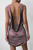 Sexy Solid Color Patchwork Backless V Neck Sleeveless Dresses