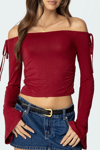 Sexy Solid Color Draw String Off Shoulder Tops