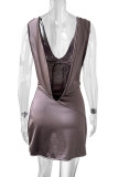 Sexy Solid Color Patchwork Backless V Neck Sleeveless Dresses