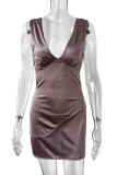 Sexy Solid Color Patchwork Backless V Neck Sleeveless Dresses