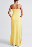 Sexy Solid Color Slit Flounce Strapless Evening Dresses