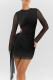 Sexy Solid Color Hollow Out Mesh O Neck Wrapped Skirt Dresses