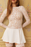 Sexy Solid Color Lace See-Through O Neck A Line Dresses