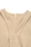 Street Solid Color Draw String Pocket V Neck Loose Rompers