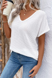 Casual Solid Color Backless Weave V Neck T-Shirts