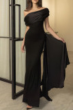 Sexy Solid Color Backless Off Shoulder Long Dresses