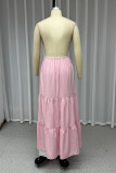 Sexy Solid Color Backless Flounce V Neck Waist Skirt Dresses