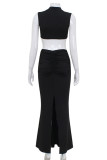 Sexy Solid Color Backless Flower Shape Half A Turtleneck One Step Skirt Dresses