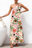 Casual Leaf Print fruit Lace Up Irregular Sloping Shoulder Printed Dresses