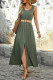 Casual Solid Color Slit With Belt O Neck Vest Dresses