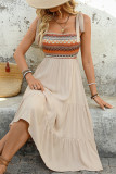 Casual Colorblock Lace Up Weave Flounce Square Neck A Line Dresses