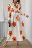 Casual Flowers Contrast Turndown Collar A Line Dresses