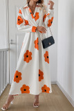 Casual Flowers Contrast Turndown Collar A Line Dresses