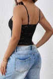 Sexy Solid Color Lace See-Through U Neck Tops