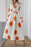 Casual Flowers Contrast Turndown Collar A Line Dresses