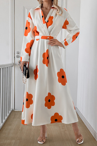 Casual Flowers Contrast Turndown Collar A Line Dresses