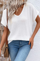 Casual Solid Color Backless Weave V Neck T-Shirts