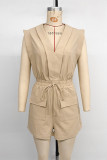 Street Solid Color Draw String Pocket V Neck Loose Rompers